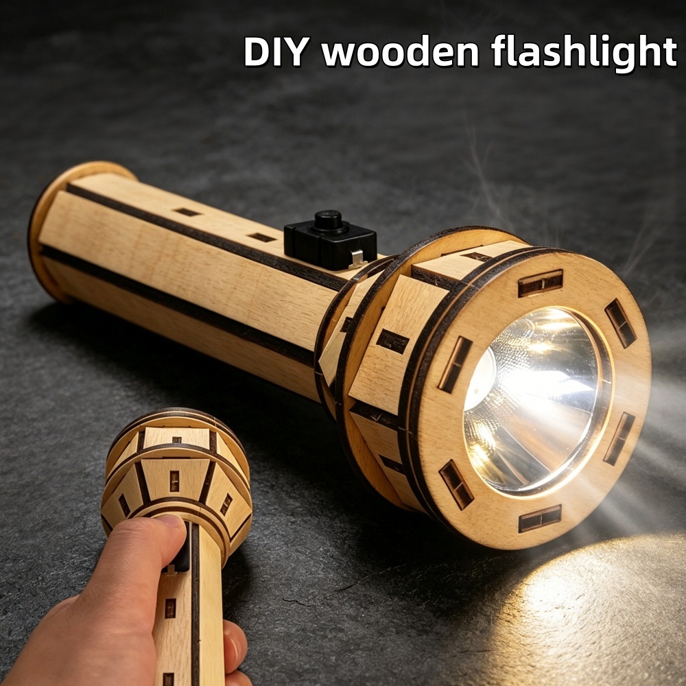 Science Project Kit - Holz-DIY-Taschenlampen-Puzzle-Set STEM Lehrreiches Handgefertigtes Montage-Physikprojekt für